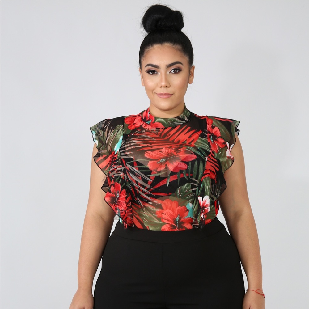 Sheer Palm Bodysuit (1X-3X)
